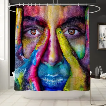 

European style shower curtain character head print waterproof shower curtain bath account bathroom waterproof curtain
