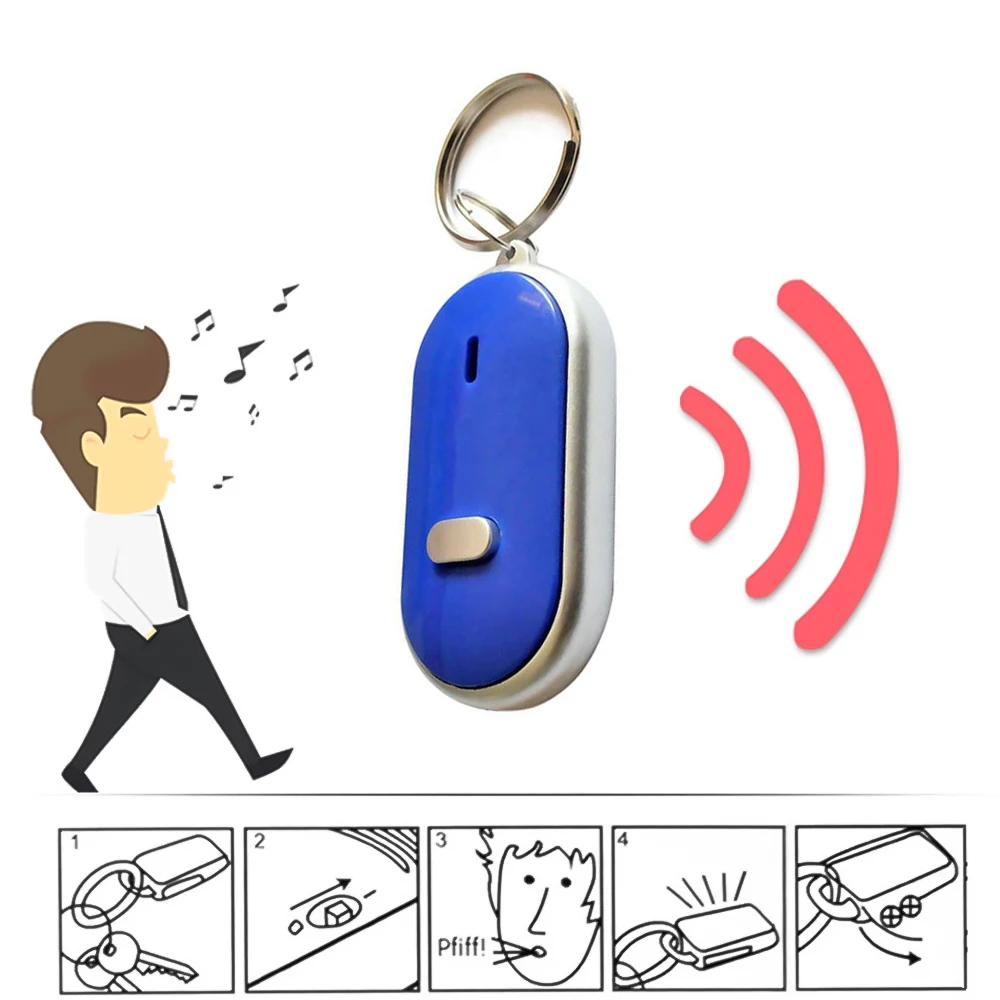 LED wireless whistle sensor key finder locator mini keychain prompt sound suitable for children and lost