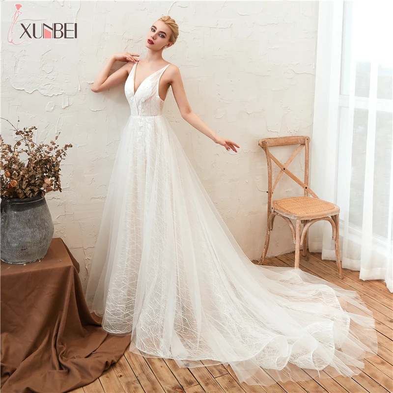 Robe De Mariee Новое поступление невесты Бохо Свадебные платья v-образным вырезом на шнуровке Свадебное Платье Vestidos De Noiva реальные фотографии CPS1308