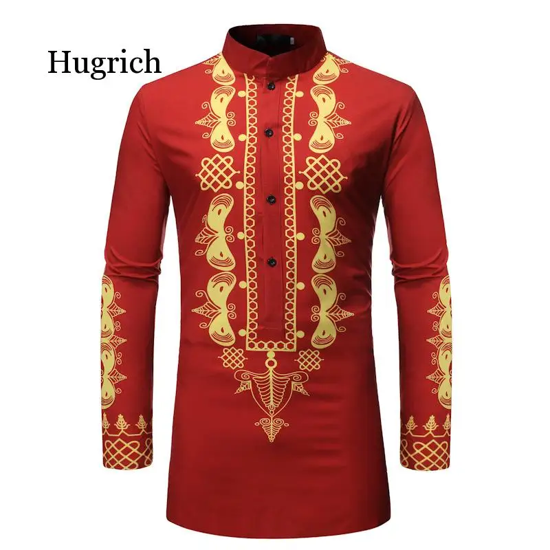 

Men's African Style Stand Collar Pullover Shirt Men's Medium and Long Casual Tui Printed Long Sleeve Shirt