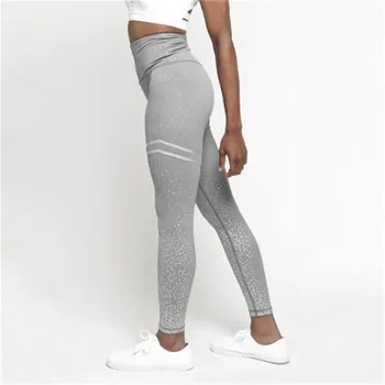 

CHRLEISURE Bronzing Stripe Printing Leggings Women High Waist Workout Breathable Pants Women Skinny Quick-drying Gym Leggings