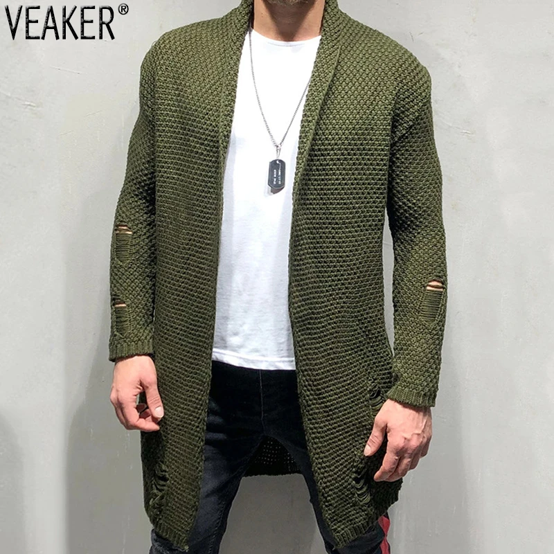 2021 New Men's Cardigan Male High Street Slim Fit Long Cardigans Outerwear Solid Color Knitted Sweater Coat 3XL golf jacket