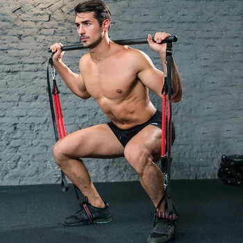 

FDBRO Muscle Tension Bar with Resistance Bands Rubber Loops Trainer Body Pull Rope Stick Fitness Gym Equipment Exercise