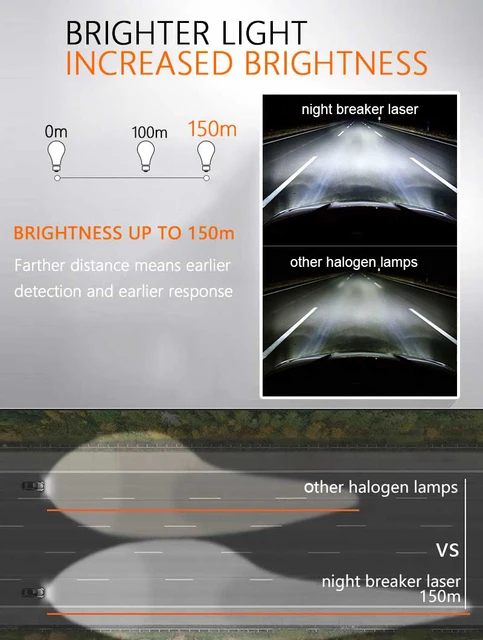 OSRAM NIGHT BREAKER LASER H7, next generation, 150% more brightness,  halogen headlamp, 64210NL-HCB, 12V, passenger car, duo box (2 lamps) -  White : : Car & Motorbike