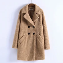 AGong двубортные шерстяные пальто женские модные куртки с отложным воротником женские элегантные однотонные флисовые пальто для женщин KF