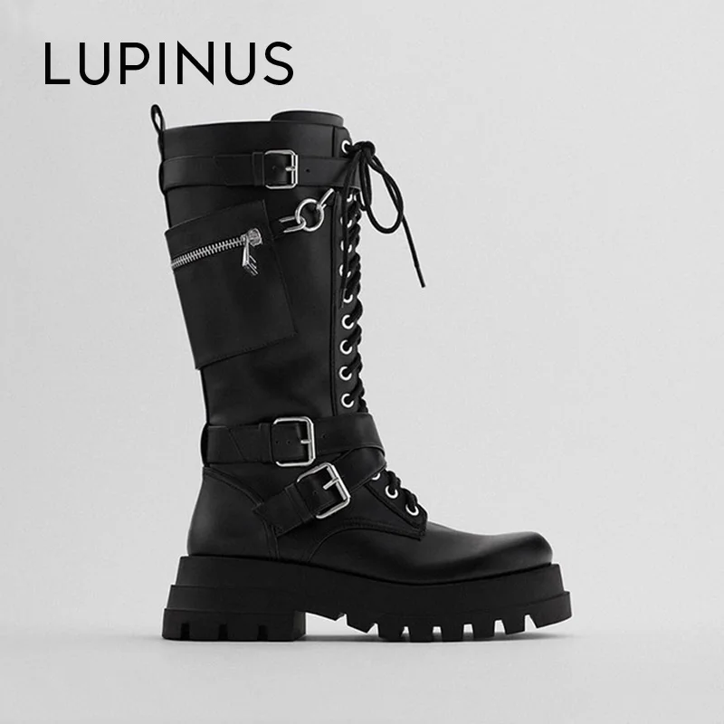 Lupinus/Роскошные брендовые дизайнерские женские высокие сапоги новые черные на