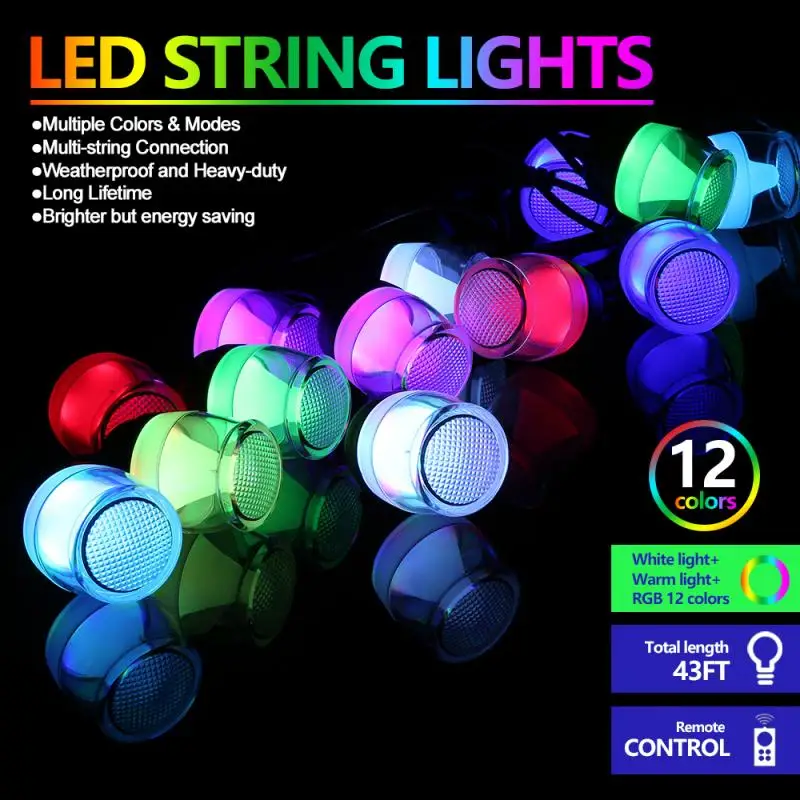 СВЕТОДИОДНАЯ Гирлянда 12 цветов RGB лампы 100-240 в 14 Вт IP65 сказочные огни 43 фута