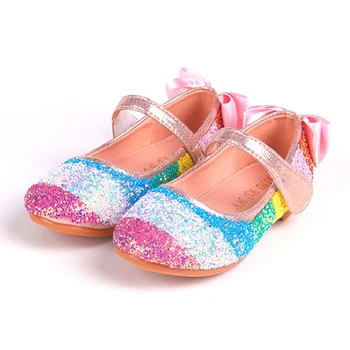 

Girls Shoes Wedding Dance Baby Princess Children Casual Shoes Glitter Leather Rainbow Sequins Kid School Party Dress Loafers