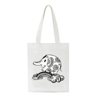 

Elephant Canvas Tote Bag Custom Print Logo Text Daily Use Handbag DIY Eco Ecologicas Reusable Shopping Bag Recycle