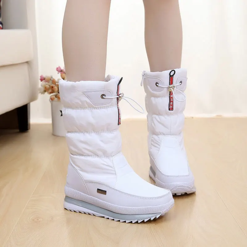 Женские зимние ботинки; обувь на платформе; женские зимние ботинки из толстого плюша; водонепроницаемые Нескользящие ботинки на молнии; женская зимняя обувь; botas mujer - Color: white