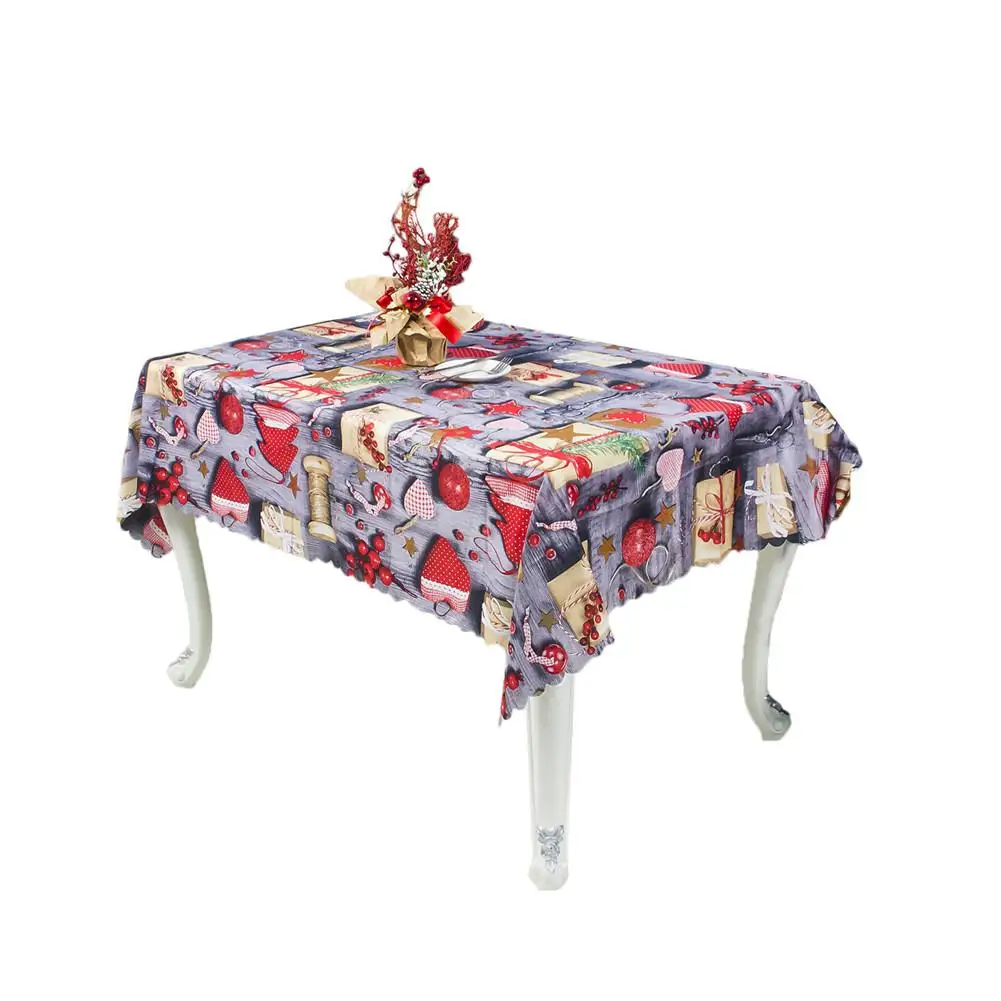 Christmas Printed Fabric Tablecloth Washable Ribbons Waterproof Table Cover Desk Cloth Festive Part