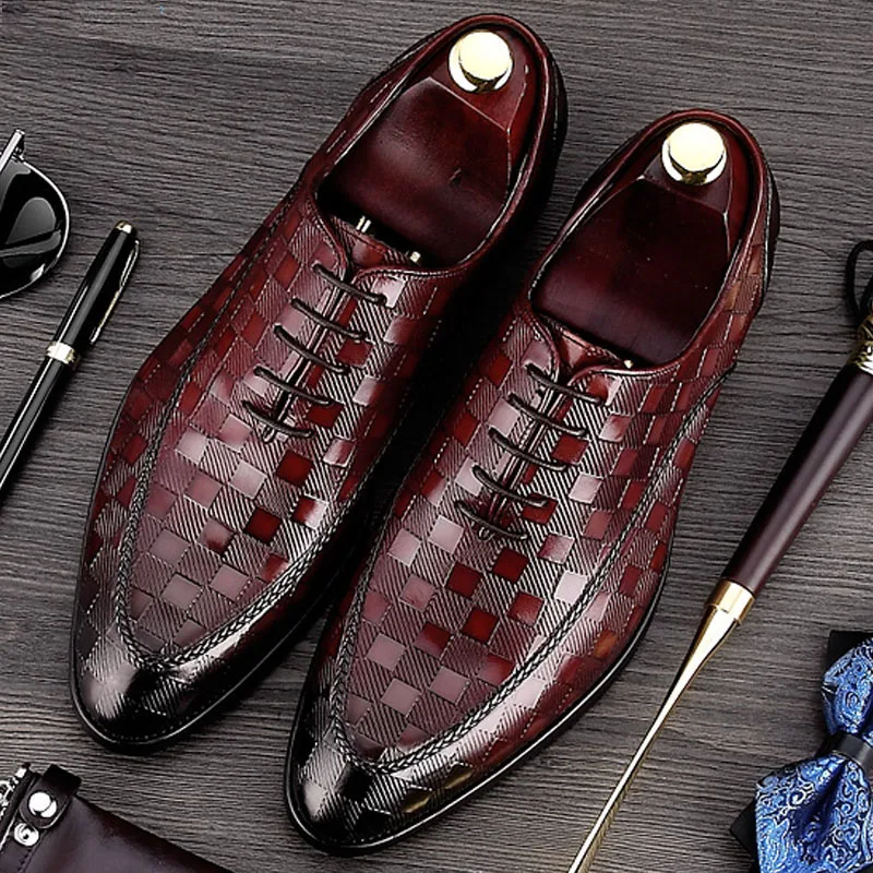 

2019 Handmade Italy Designer Fashion Wedding Party Brand Male Oxford Shoe Formal Genuine Leather Men Derby Dress Shoes