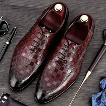 2019 Handmade Italy Designer Fashion Wedding Party Brand Male Oxford Shoe Formal Genuine Leather Men Derby Dress Shoes