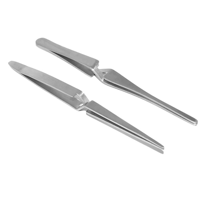 Cross Lock Stainless Steel Reverse Action Pointed Round Tweezer Acrylic Nail Shaping Tweezers Maintenance Hand Tools