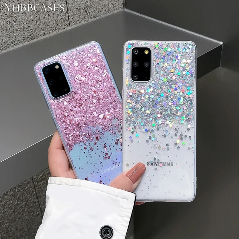 YHBBCASES для Samsung Note 20 10 8 9 Блестящий яркий блестящий прозрачный чехол Galaxy S20 S10 S9 Plus Bling