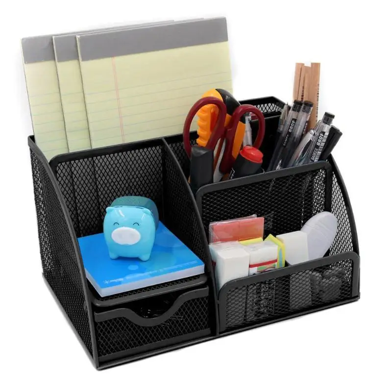 

9 Grids Multi-function Desk Organizer Mesh School Office Stationery Storage Box Desktop Pen Holder Iron Cosmetic Organizer