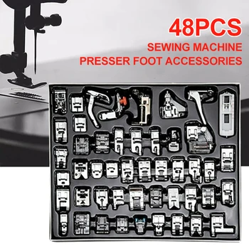 

48PCS Sewing Machine Sliver Metal Presser Foot Feet Tool Kit Set With Storage Box For Brother Singer Domestic Sewing Tool Parts