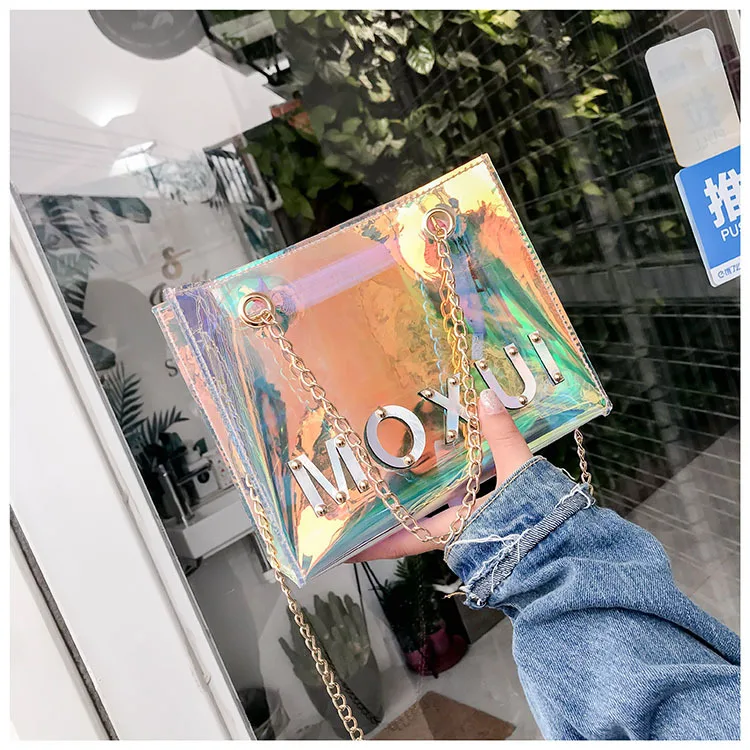 

Laser Transparent Jelly Bag Women's 2018 New Style Fashion Portable Shoulder Bag Korean-style Versatile Lettered Oblique Bag