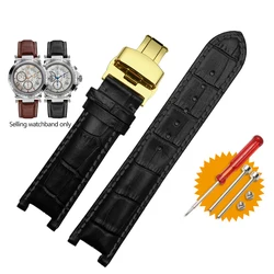 Luxurious Genuine Leather Watchband with Butterfly Buckle Bracelet - 22mm - 13mm (Black Black - gold)