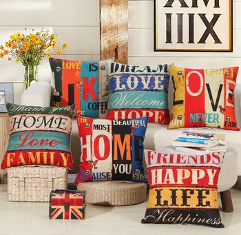 

Retro Letter "home Hope Dream " Pillowcases,Linen Pillow,Line Cover and Core for Car,45 Cmmediterranean Decorative Pillow