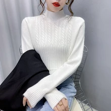 

7 Color Half Turtleneck White Sweater Lady Bottoming Knitwear 2021 Autumn Elasticity Casual Long Sleeve Knit Pullover Top Jumper