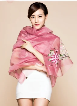 

Women Long Silk Wool Embroider Flower Scarves Female Sunscreen air conditioning shawl and scarf Ladys All-Match Shawls