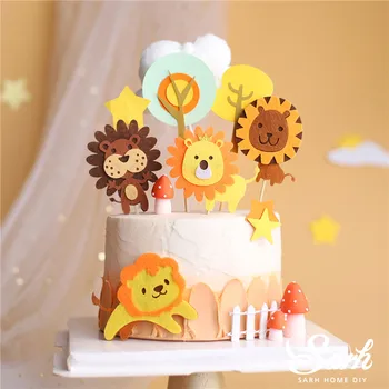 

Hairball Felt Lion Cake Topper Mushroom Fence Star Decoration for Baby Shower Happy Birthday Party Baking Supplies Love Gifts