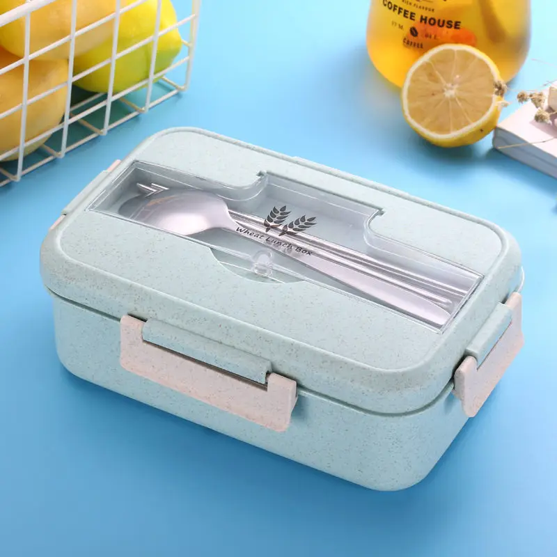 

Microwave Lunch Box Wheat Straw Dinnerware Food Storage Container Children Kids School Office Portable Lattice Durable Bento Box