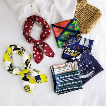 

2020 New women's silk scarf fashion heart animal printed bandana lady square scarves soft bags SCARF shawl