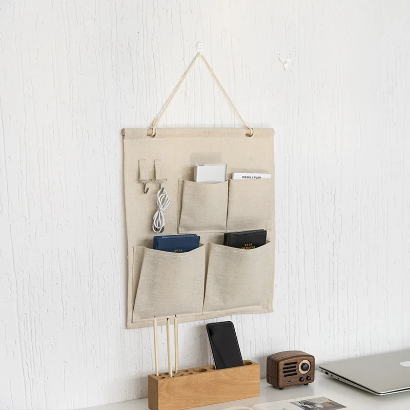 

Cotton And Linen Primary Color Storage Hanging Bag Organizer Pockets Multi-layer Wall-Mounted Multipurpose Cloth Storage Bags