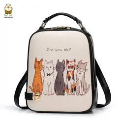 Свежий корейский стиль, женский рюкзак, милый кот, принт, женский рюкзак, сумка на плечо для девочек-подростков, школьная сумка, дорожная