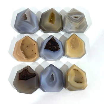 

Natural Agate Geode Geometric Shape Carved Crystal Healing Mountain Gemstone Energy Stone For Gift For Home Decoration