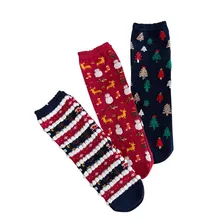 Женские хлопковые рождественские носки, милые теплые повседневные толстые мягкие носки с изысканным рисунком Санты, праздничные подарки на осень и зиму