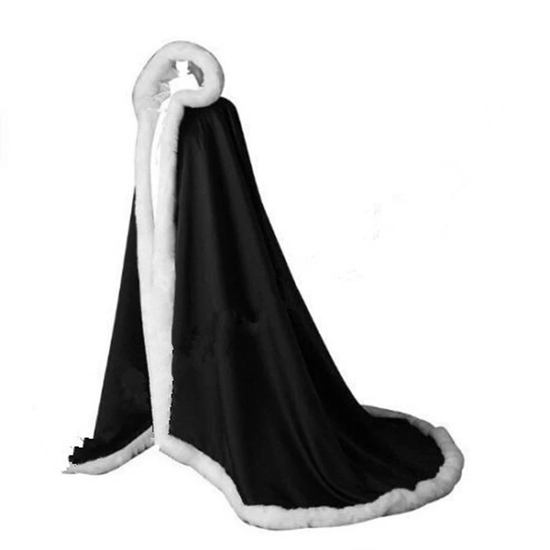 Keep warm Hooded Bridal Cape Ivory White Wedding Cloaks Faux Fur For Winter Wedding Bridal Wraps Bridal Cloak - Цвет: Black