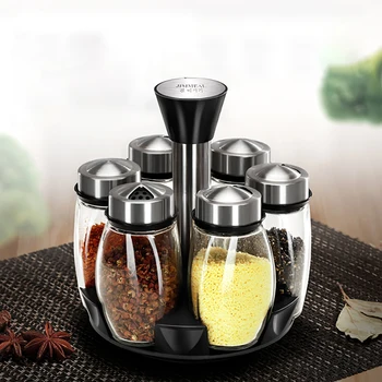 

GESEW 7Pcs/Set Rotating Stainless Steel Cruet Condiment Spice Jars Set Kitchen Sauce Jar Seasoning Bottle Kitchen Tool