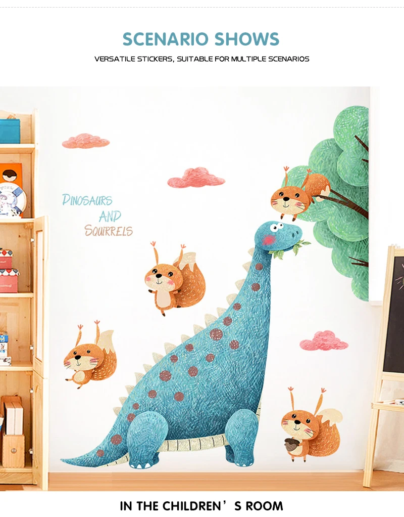 Dinosaur wall sticker corner stickers kids room decoration self-adhesive baby bedroom decor cartoon squirrels pattern home decor