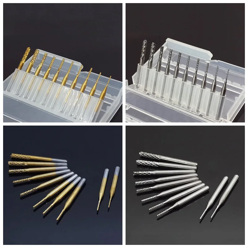 

10Pcs 0.8-3.175mm Titanium Coated Carbide End Milling Cutter Engraving Edge Cutter CNC Router Bits End mill Repair Tool Sets