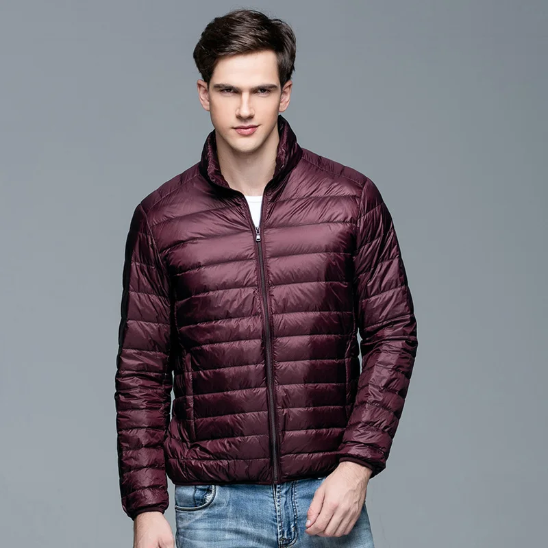 Новинка, 6xl, мужской пуховик, Сверхлегкий, белый, утиный пух, пальто, стоячий воротник, зимняя куртка, Мужская, повседневная, однотонная, переносная, мужское пальто