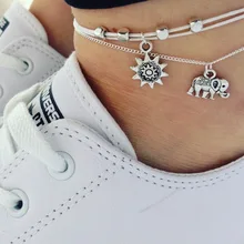 Западный стиль, богемный сплав, слон, солнце, три слоя, многослойные Вечерние Бусы, цепочка, ножной браслет, украшение на ногу, ретро-браслет на ногу