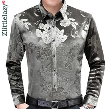 Брендовая Повседневная зимняя теплая Толстая Роскошная приталенная Мужская рубашка с цветочным принтом, уличная одежда, мужские модные рубашки Джерси 02117