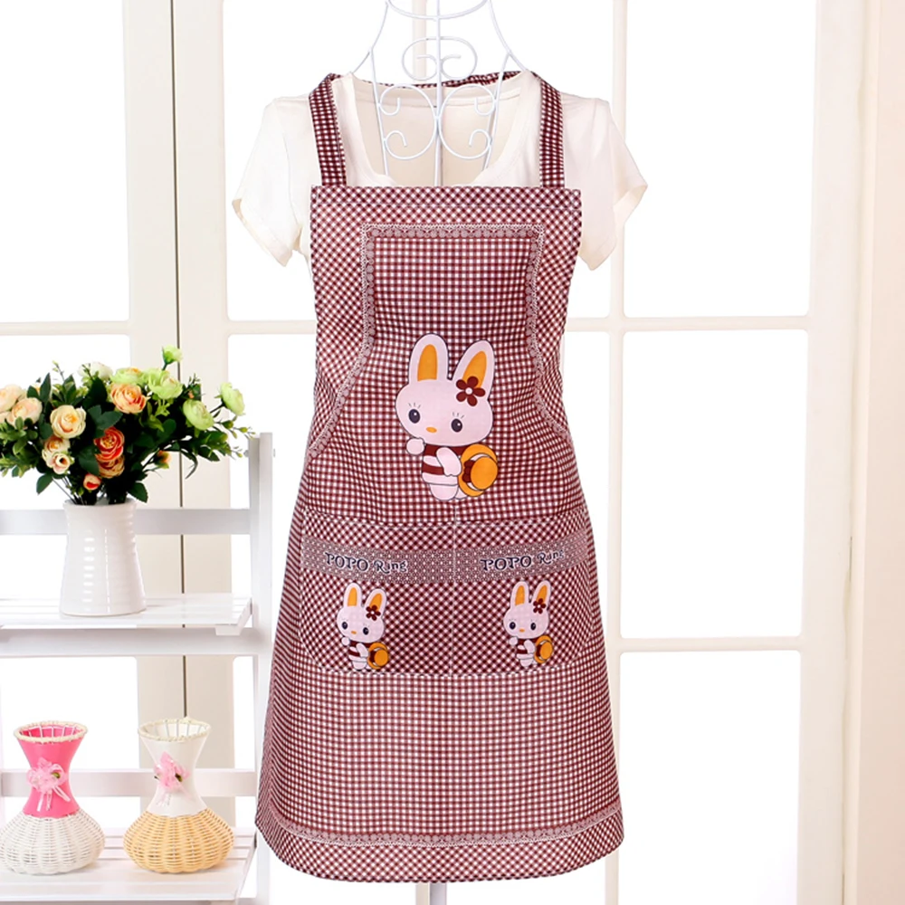 Cooking Apron Cartoon Kitchen Rabbit Sleeveless Double Pocket Household Cleaning Aprons for Adults Women Lady Cloth Protect