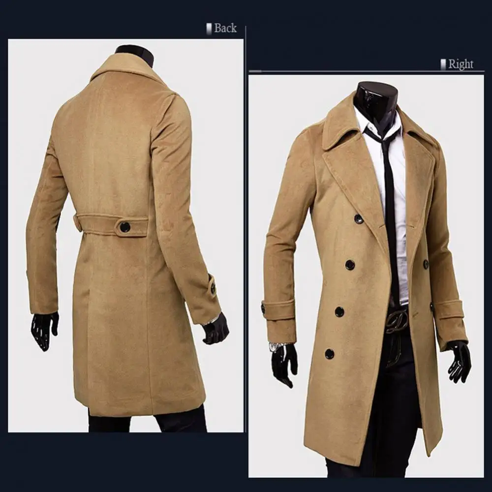 Fashion Coat Men Wool Coat Winter Warm Solid Color Long Trench Jacket Breasted Business Casual Overcoat Parka пальто мужское