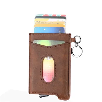 

2020 Anit-theft Wallet for Men and Women Automatic Pop-up Card Case Carbon Fiber RFID Blocking Credit ID Card Holder Key Ring