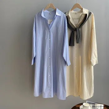 

High quality Casual Blue Women's Striped Long Blouse Long Sleeve Blue Shirts Blouse 2020 New loose Blouse Tops