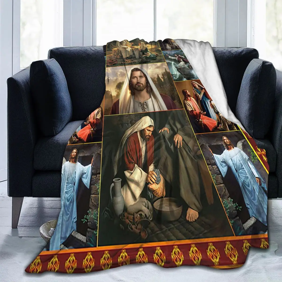 Jesus Virgin Mary Christian Catholic Blanket Flannel Decoration Multi function Soft Throw