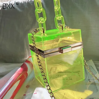 

[BXX] Acrylic Chain Bags For Women 2020 Spring Fashion Solid Color Shoulder Messenger Bag Female Travel Handbags Purses HL299