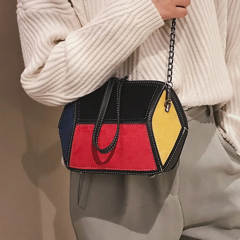 

Hexagon Contrast Color Square Sling Bag Zipper Fashion Shoulder WOMEN'S Bag