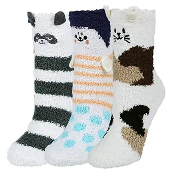 

meias skarpetki damskie socks womens Fuzzy 3 Pairs Warm Soft Slipper Home Sleeping Cute Animal women socks calcetines mujer
