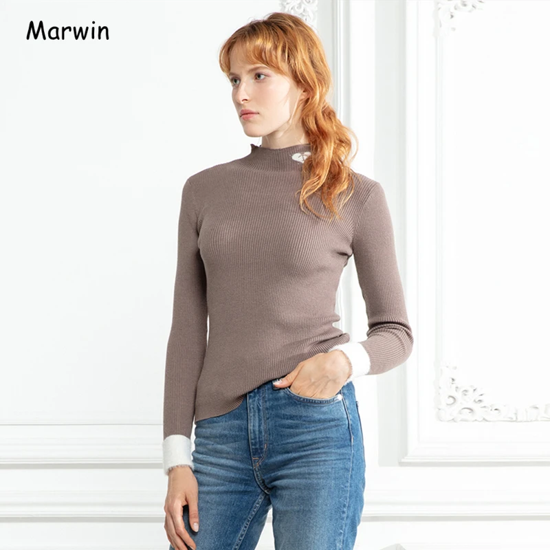 

Marwin 2019 New-Coming Autumn Winter Patchwork High Street Style Turtleneck Women Pullovers High Quality Female Sweaters