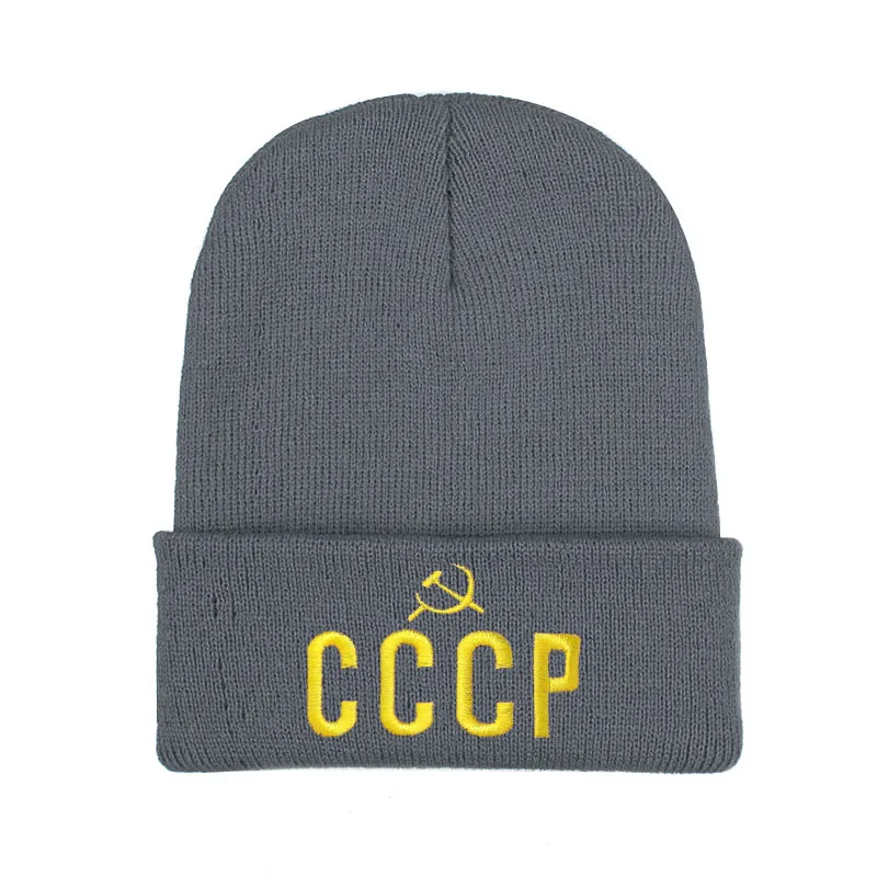 Вышивка CCCP вязаные шапки Россия Skullies Beanie Повседневные шапки женские модные шапочки мужские теплые зимние шапки оптом - Цвет: Gray